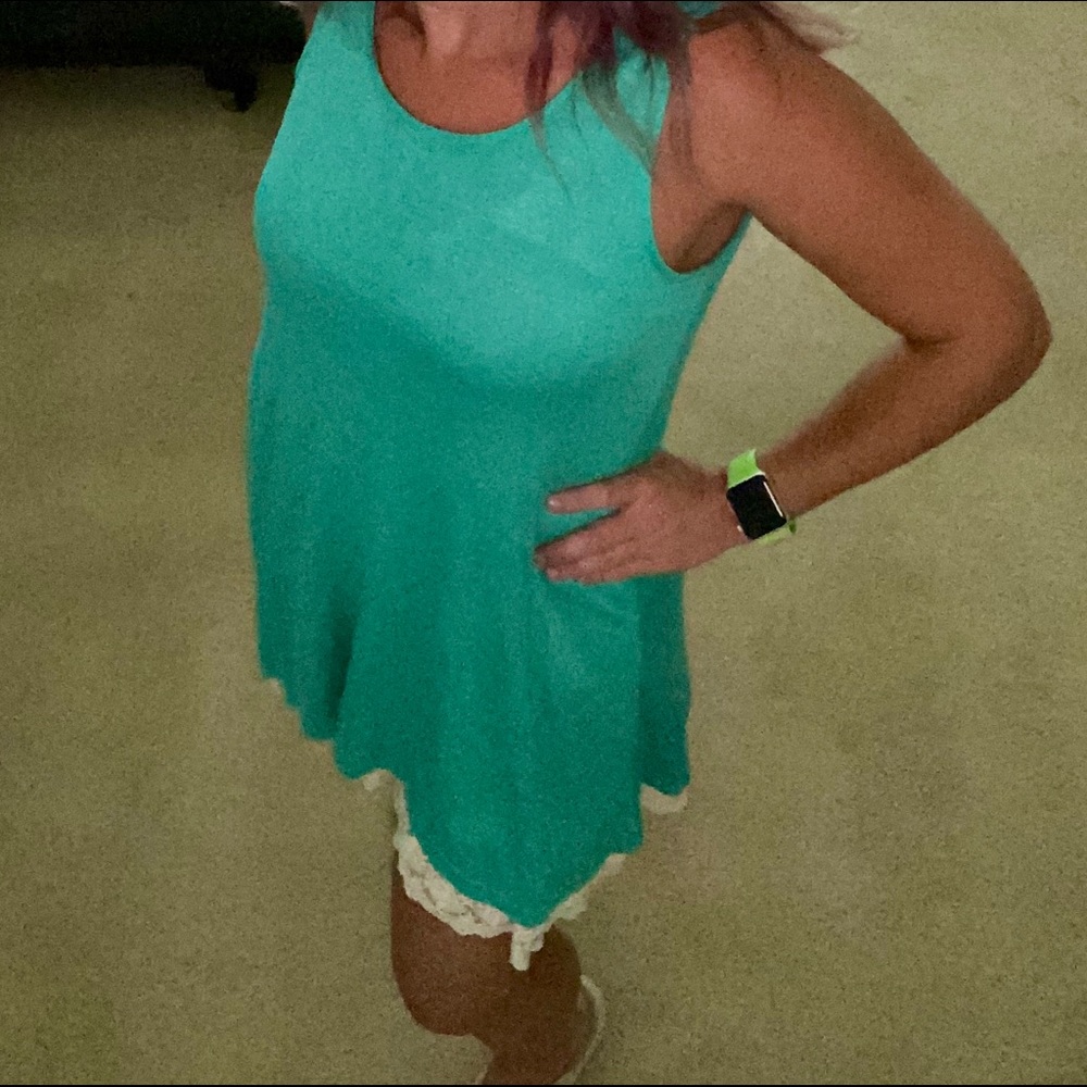 Umgee hi-low tank dress with lace trim